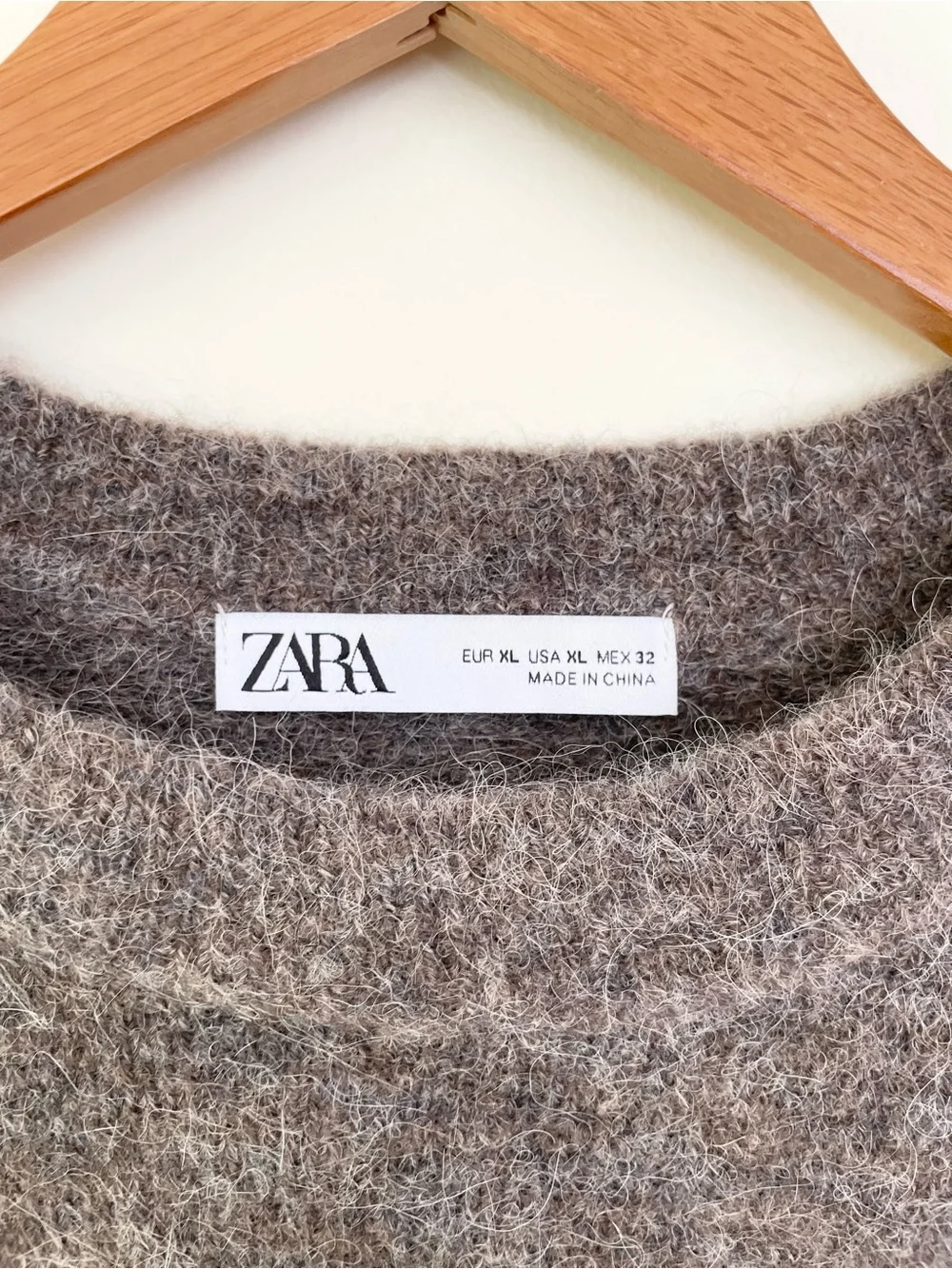 Zara Textured Wool Alpaca Blend Crew Neck Sweater Dark Brown XL Extra Large
